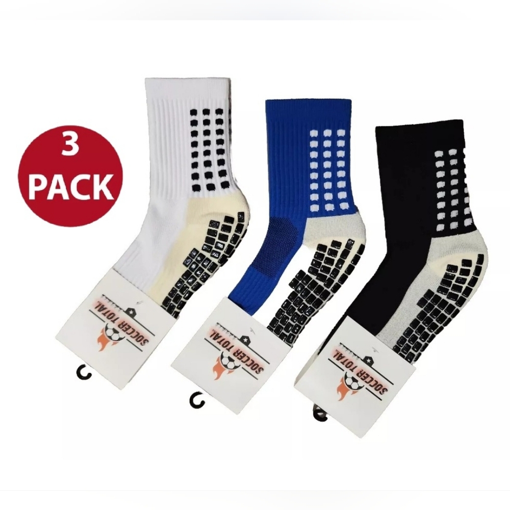 3 Pairs Men's Soccer Socks Non-Slip Grip Pads for Football Basketball Sports